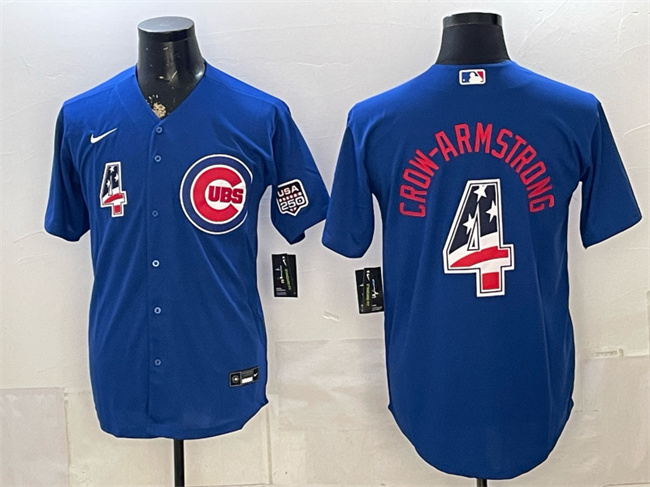 Men's Chicago Cubs #4 Pete Crow-Armstrong Royal 2026 USA 250 Fourth of July Stitched Baseball Jersey